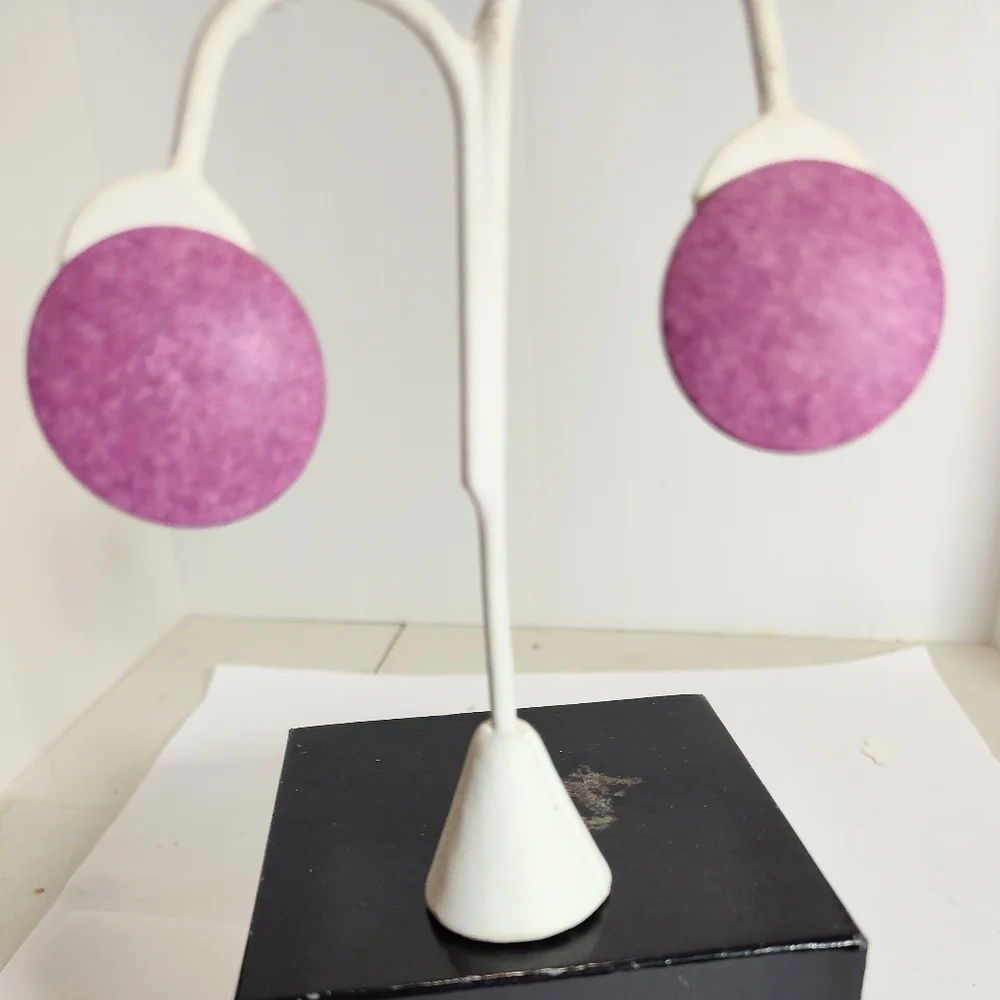 Purple Large Round Metal Matte Enameled  Button Earrings Nwot